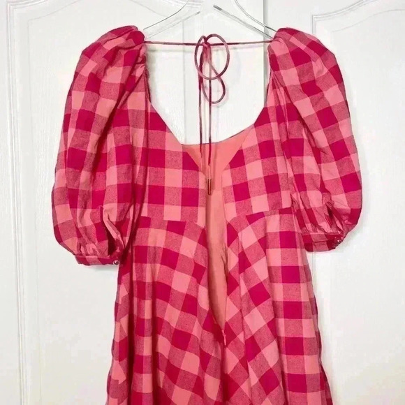 Acler Pink and Red Gingham Puff-Sleeve Mini Dress - Picture 7 of 14